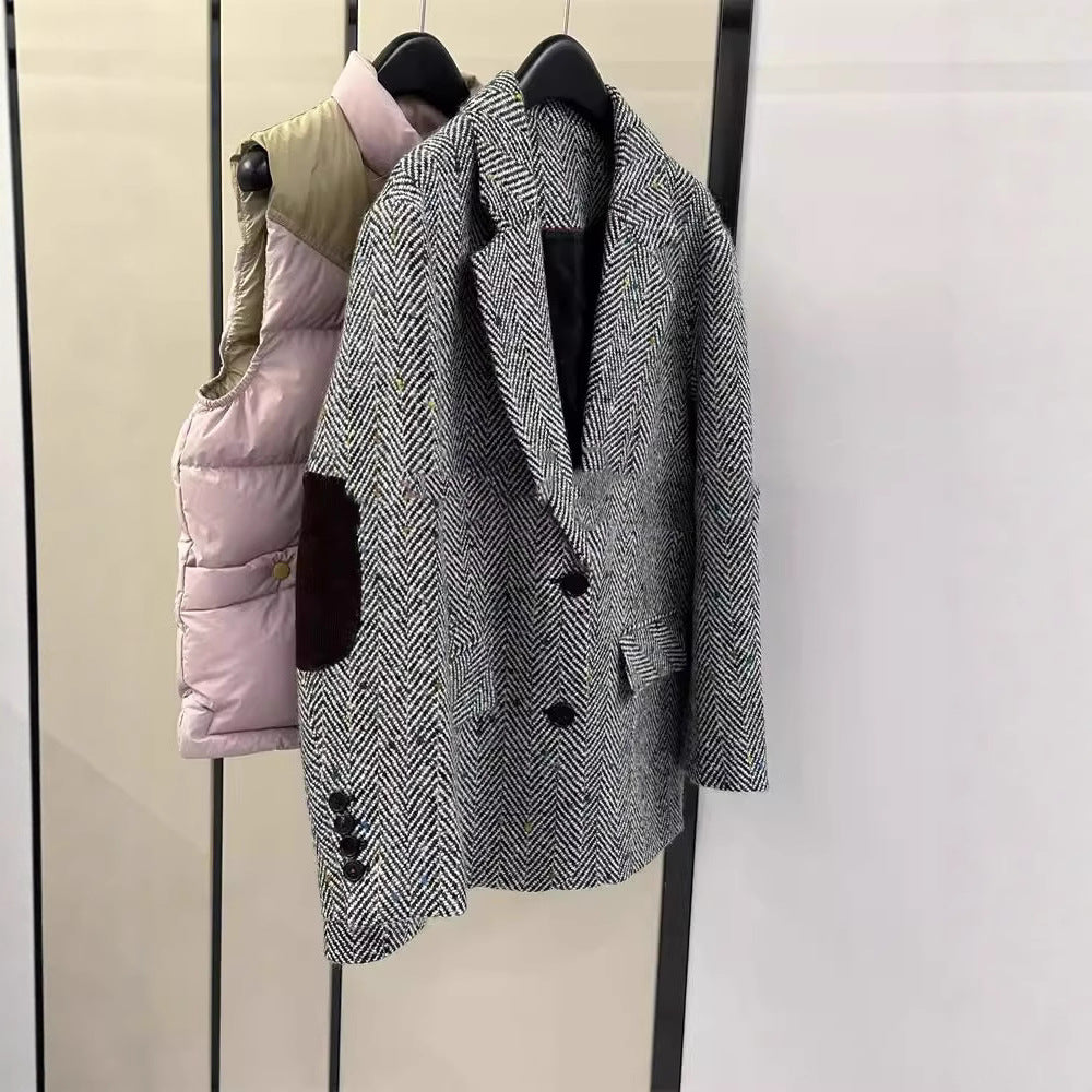 Damen Klassischer Herringbone Blazer Shop Nory