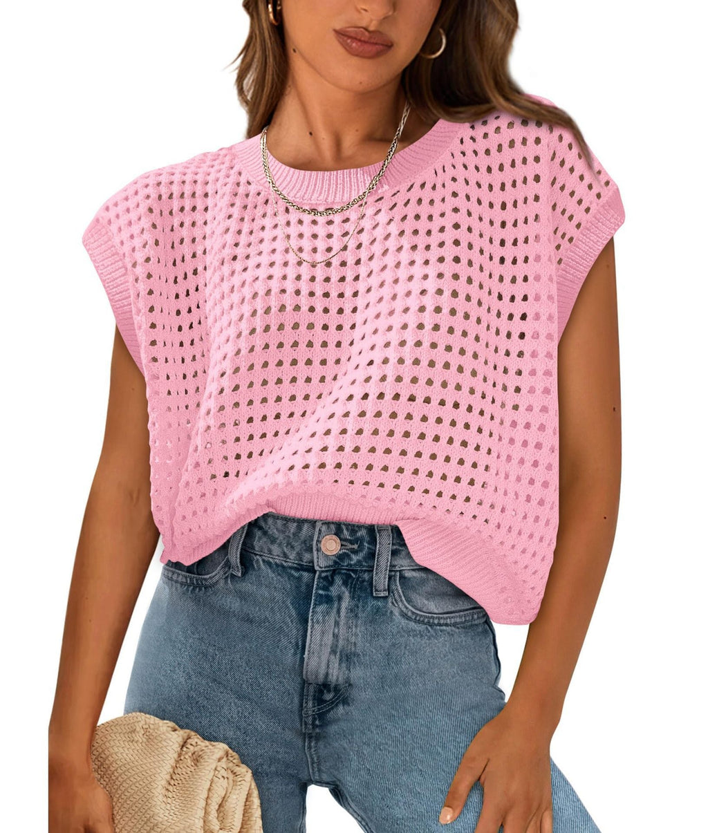 Damen luftiger Grobstrickpullover mit modernem Lochmuster