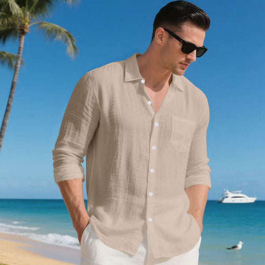Herren Urlaubstaugliches Relax-Kragenhemd aus Leinenmix mit Brusttasche Shop Nory