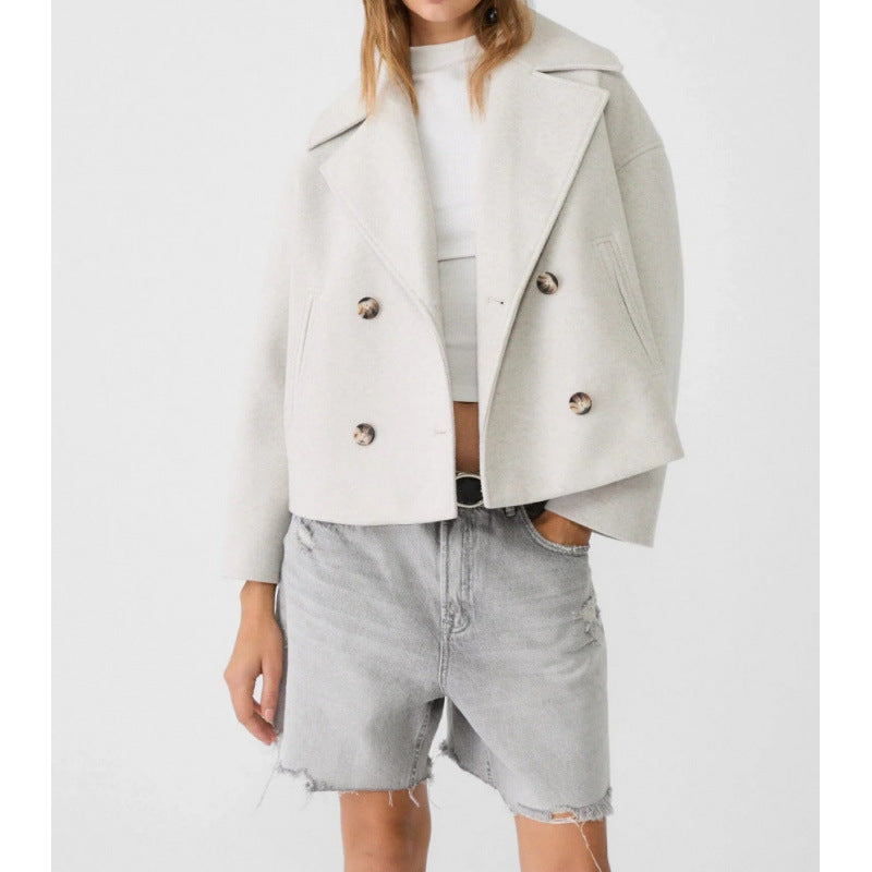 Damen Kurzer Zweireihiger Wollmix-Peacoat mit übergroßem Revers Shop Nory
