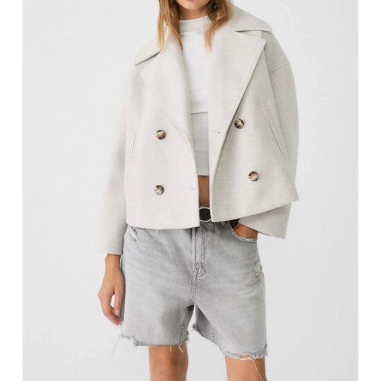 Damen Kurzer Zweireihiger Wollmix-Peacoat mit übergroßem Revers Shop Nory
