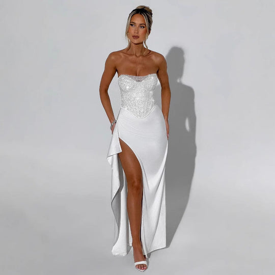 Damen Hochgeschlossenes Abendkleid mit transparentem Oberteil und seitlichem Schlitz