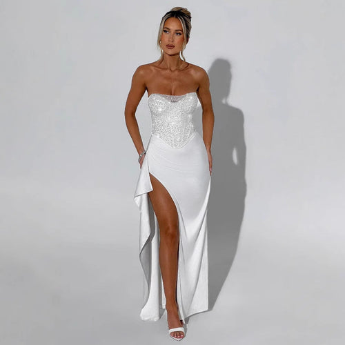 Damen Hochgeschlossenes Abendkleid mit transparentem Oberteil und seitlichem Schlitz
