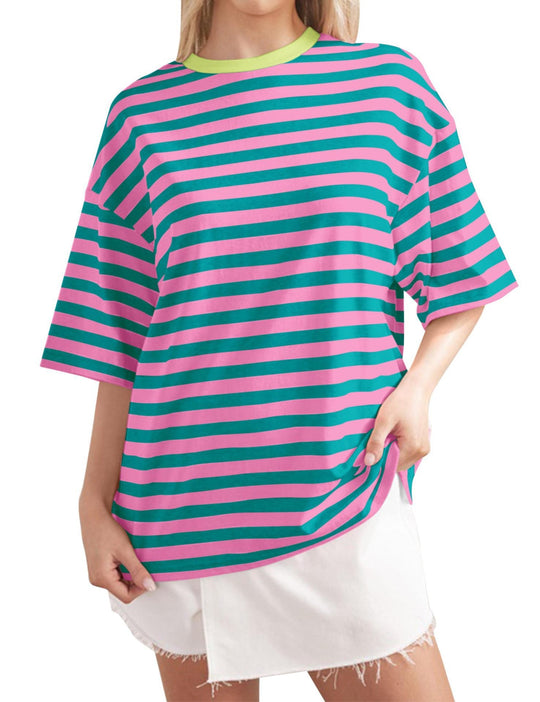 Damen Lässiges Oversized T-Shirt mit gestreiftem Muster