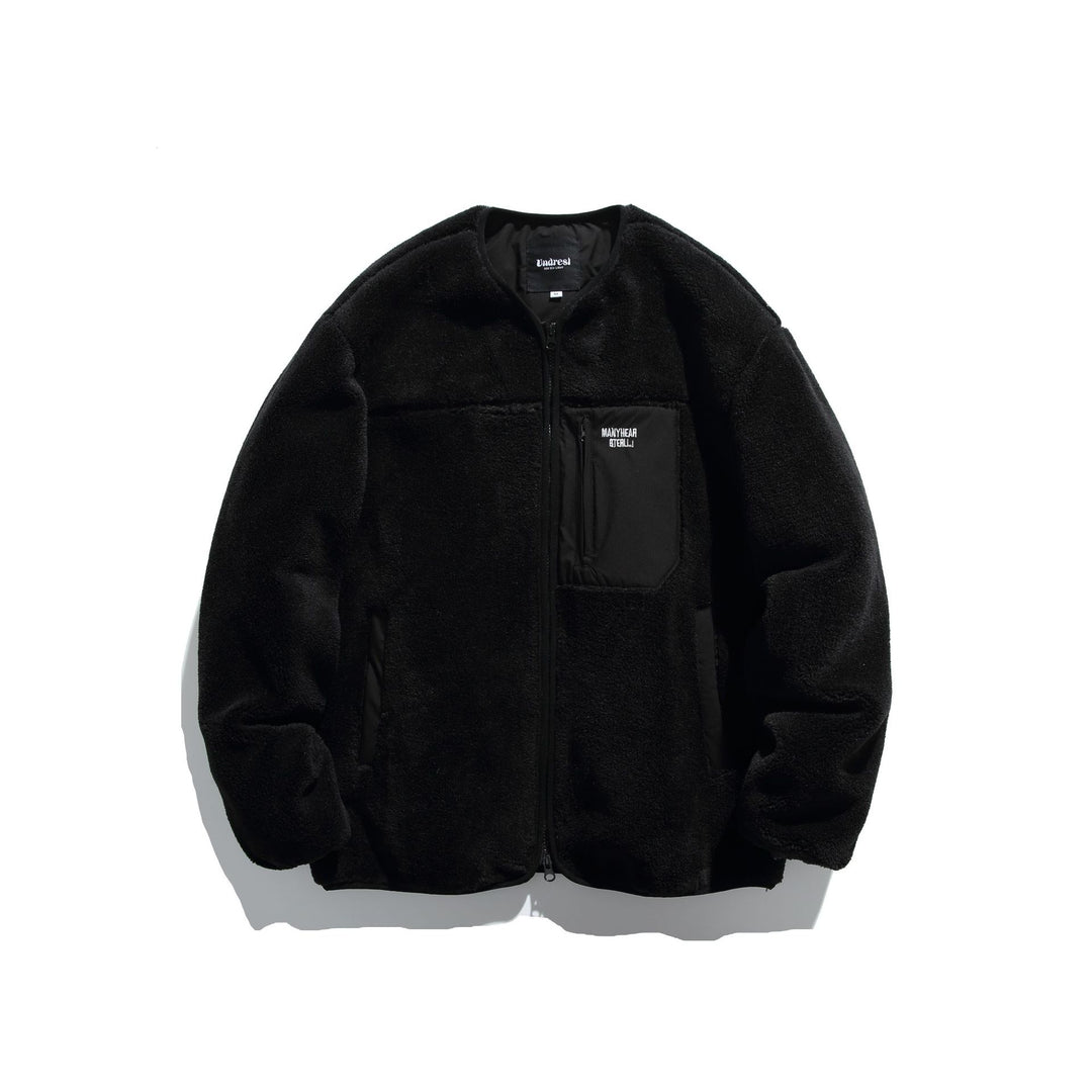 Unisex Kurz geschnittene Teddy‑Fleecejacke mit Nylon‑Brusttasche und durchgehendem Reißverschluss Shop Nory