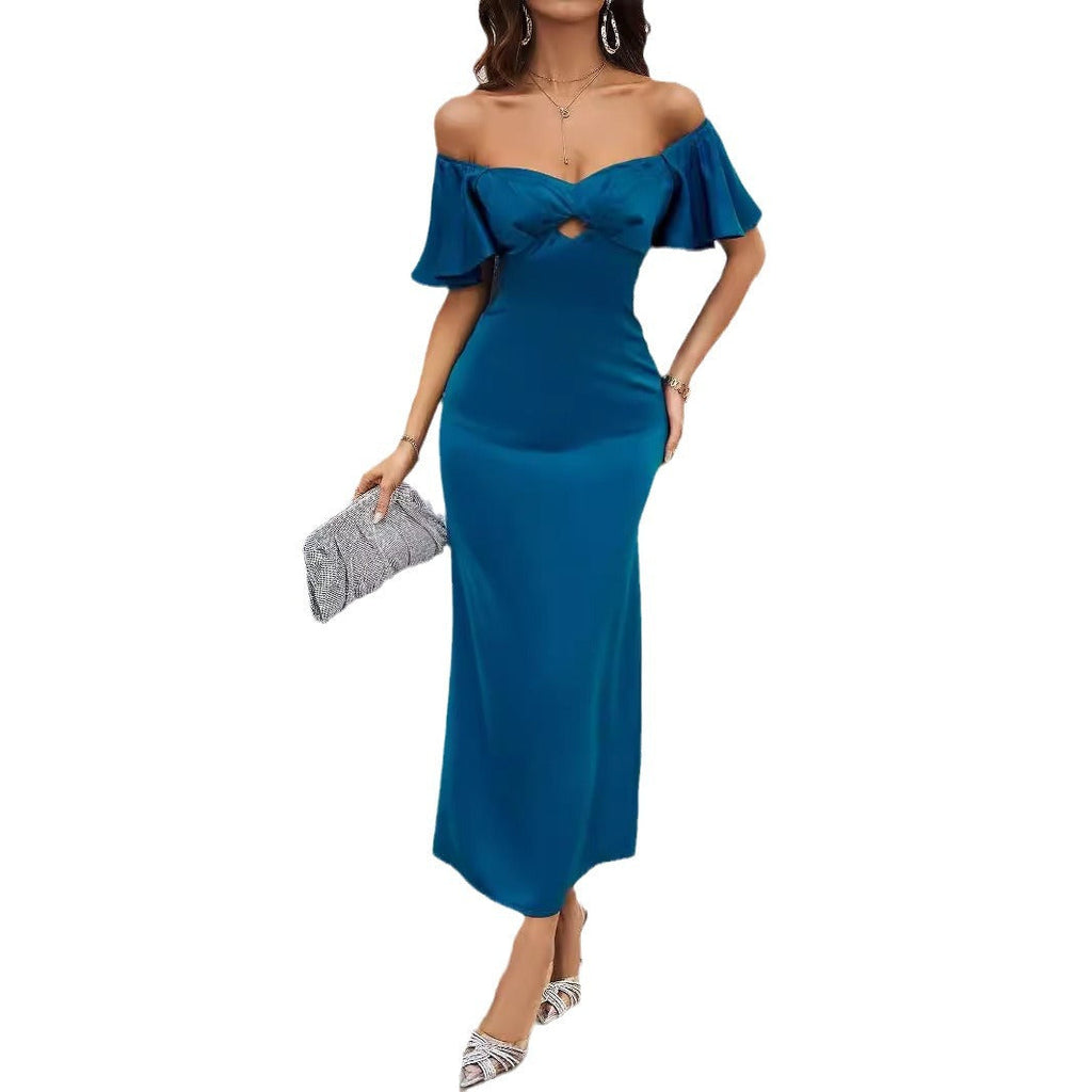 Damen Maxikleid mit schulterfreiem Design und eleganten Rüschendetails