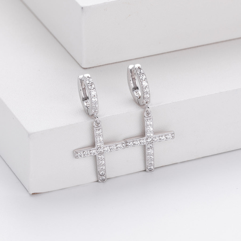 Damen Ohrringe mit Kreuzanhänger aus 925 Sterling Silber und Zirkonia Shop Nory