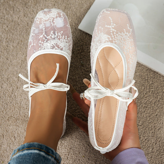 Damen elegante Ballerinas mit zartem Spitzenoberteil