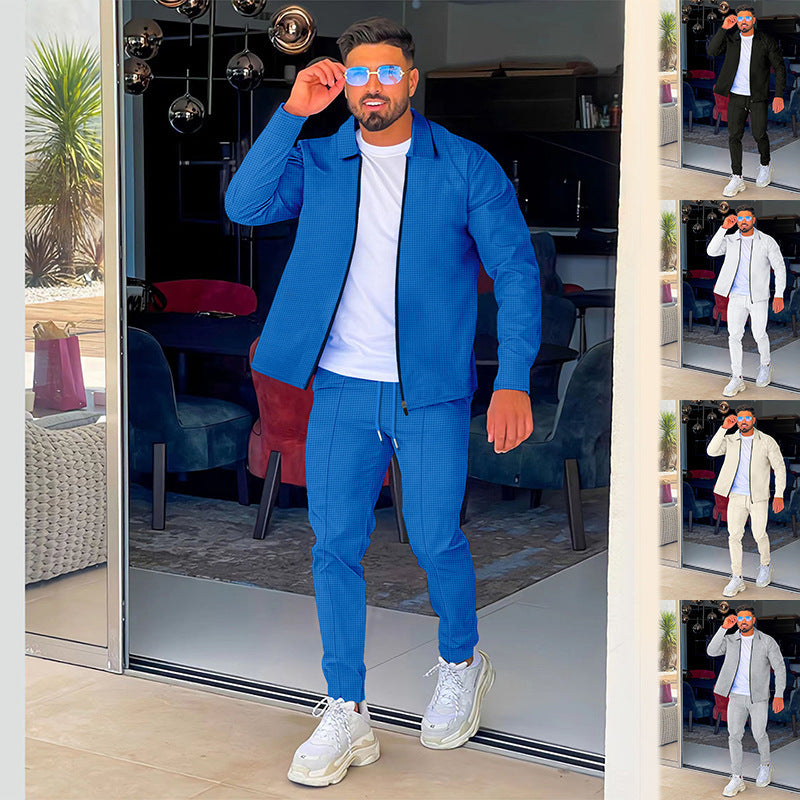 Herren nan strukturierter Halbreißverschluss-Polo mit Kentkragen und konischer Jogginghose mit elastischem Kordelbund Shop Nory