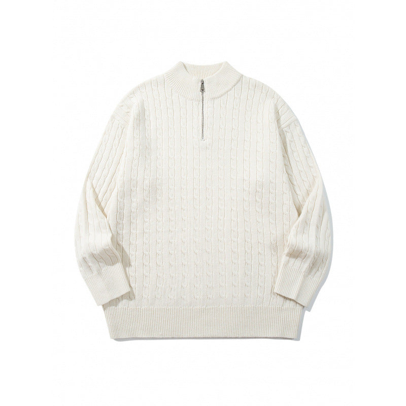 Unisex Oversize Zopfstrick-Halbzippullover mit kurzem Stehkragen und breitem Rippbund Shop Nory