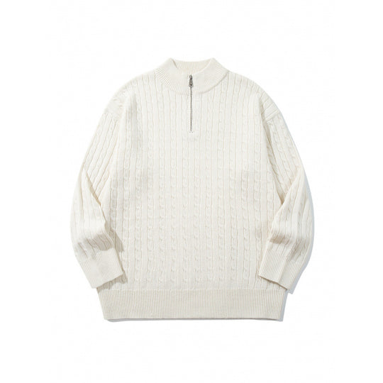Unisex Oversize Zopfstrick-Halbzippullover mit kurzem Stehkragen und breitem Rippbund Shop Nory