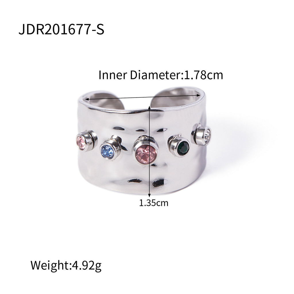 Damen trendiger Offener Ring mit bunten Kristallen Shop Nory
