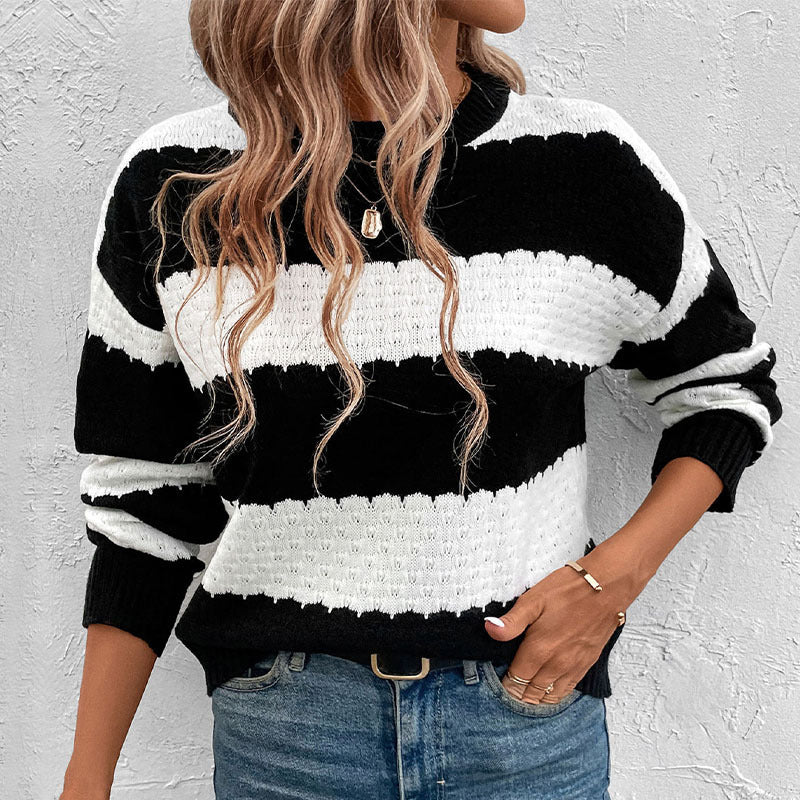 Damen Lässiger Strickpullover mit dekorativen Streifen Shop Nory