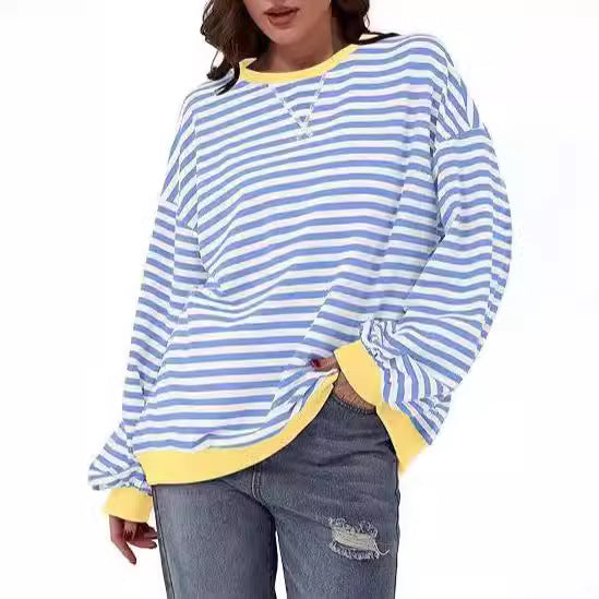Damen Gestreifter Oversize Pullover mit Kontrastbündchen Shop Nory