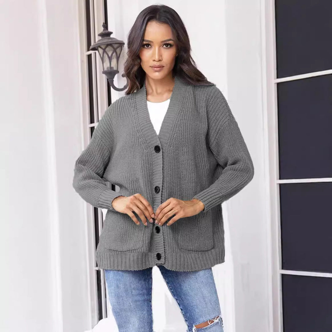 Damen Grobstrick-Cardigan mit praktischen Taschen und klassischem Knopfverschluss