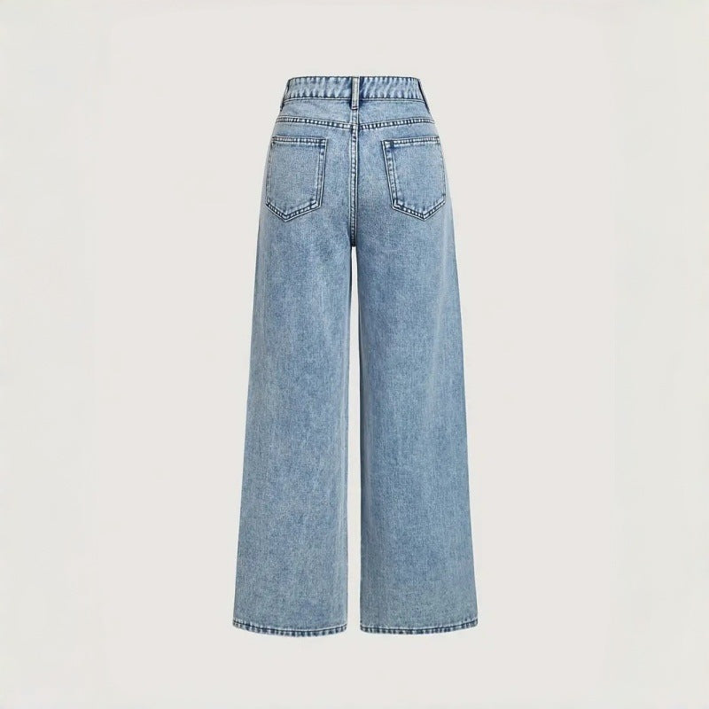 Damen Elegante High-Waist Jeans im weiten Schnitt mit glitzerndem Detail