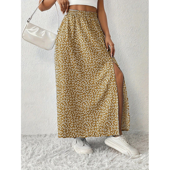 Damen Maxirock mit floralem Muster und seitlichem Schlitz