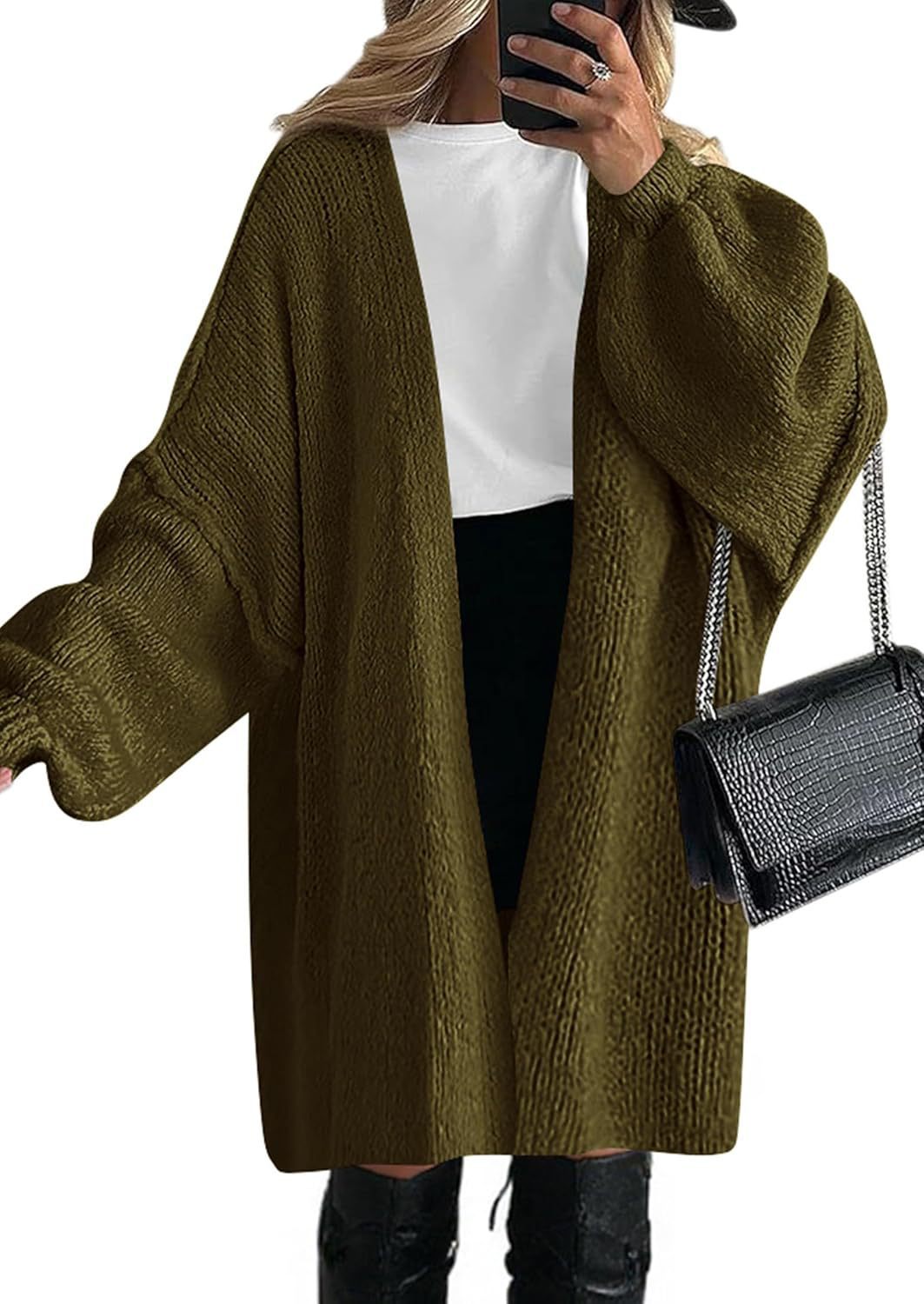 Damen Oversize Strickcardigan mit weiten Ballonärmeln und offener Front Shop Nory
