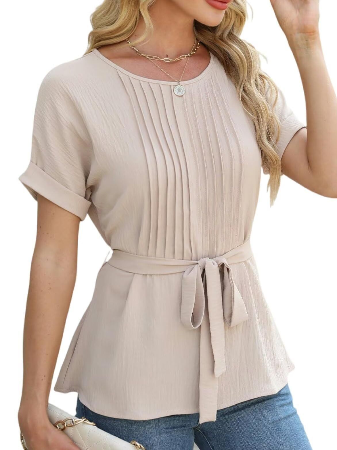 Damen Bluse mit Rüschendetails und seitlichem Gürtel Shopnory