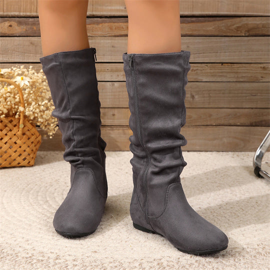 Damen Slouch-Stiefel mit flachem Absatz, seitlichem Reißverschluss und weichem Velours Shop Nory