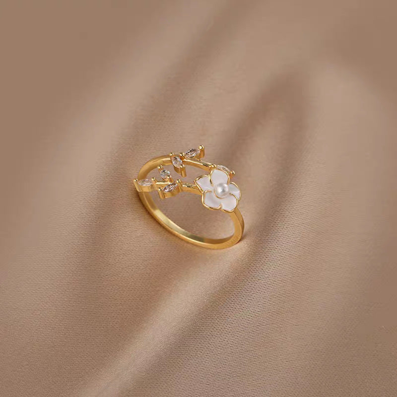 Damen feiner floraler Ring mit Zirkonia und Perlmuttelementen Shop Nory