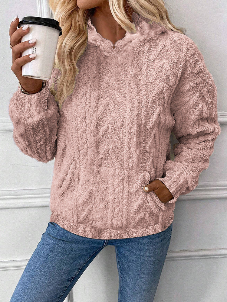 Damen nan kuscheliger Teddyfleece-Pullover mit Kängurutasche und leichtem Stehkragen Shop Nory