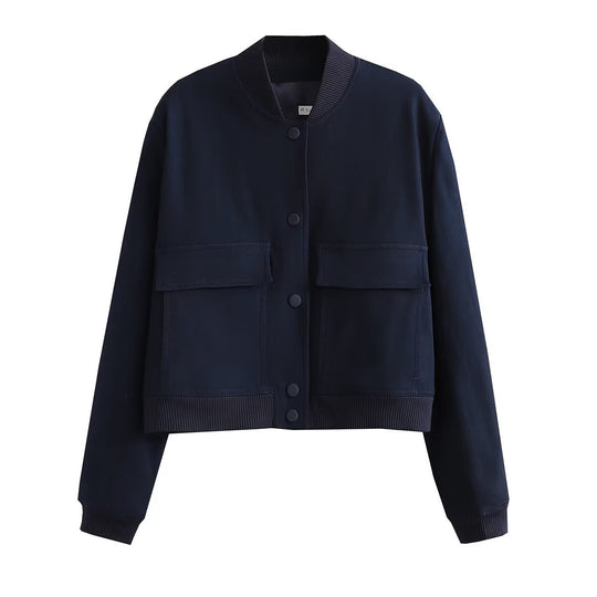 Damen Kurz geschnittene Utility‑Bomberjacke mit großen Klappentaschen und Rippbündchen Shop Nory