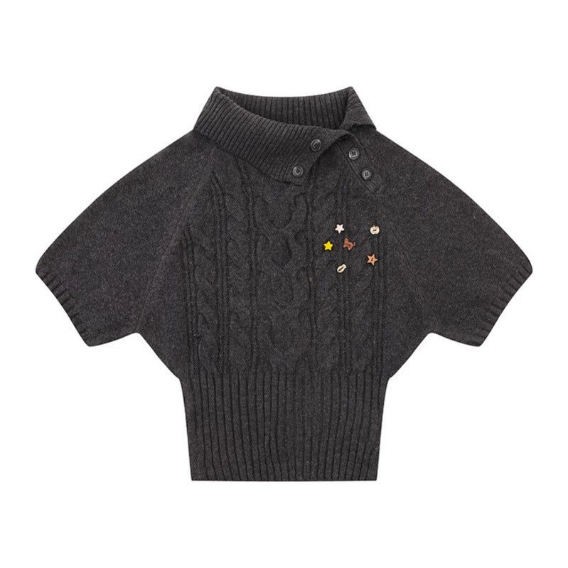 Damen Kurzärmeliges Zopfstrick-Pullover-Top mit Stehkragen und Knopfleiste Shop Nory