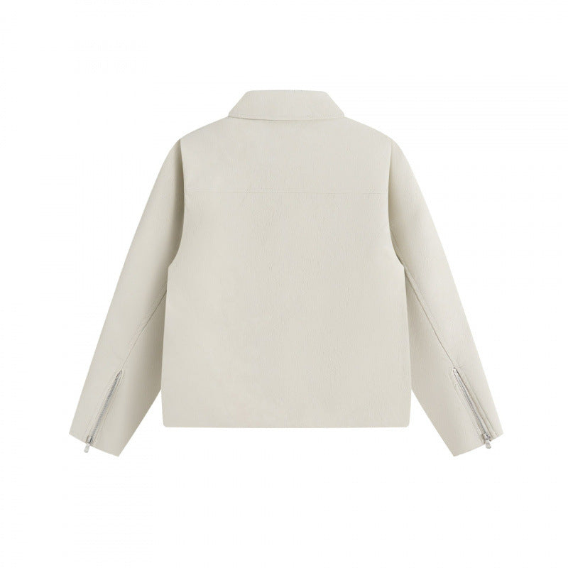 Unisex Kurzjacke im minimalistischen Veloursleder-Look mit verdeckter Frontblende und Hemdkragen Shop Nory