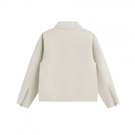 Unisex Kurzjacke im minimalistischen Veloursleder-Look mit verdeckter Frontblende und Hemdkragen Shop Nory