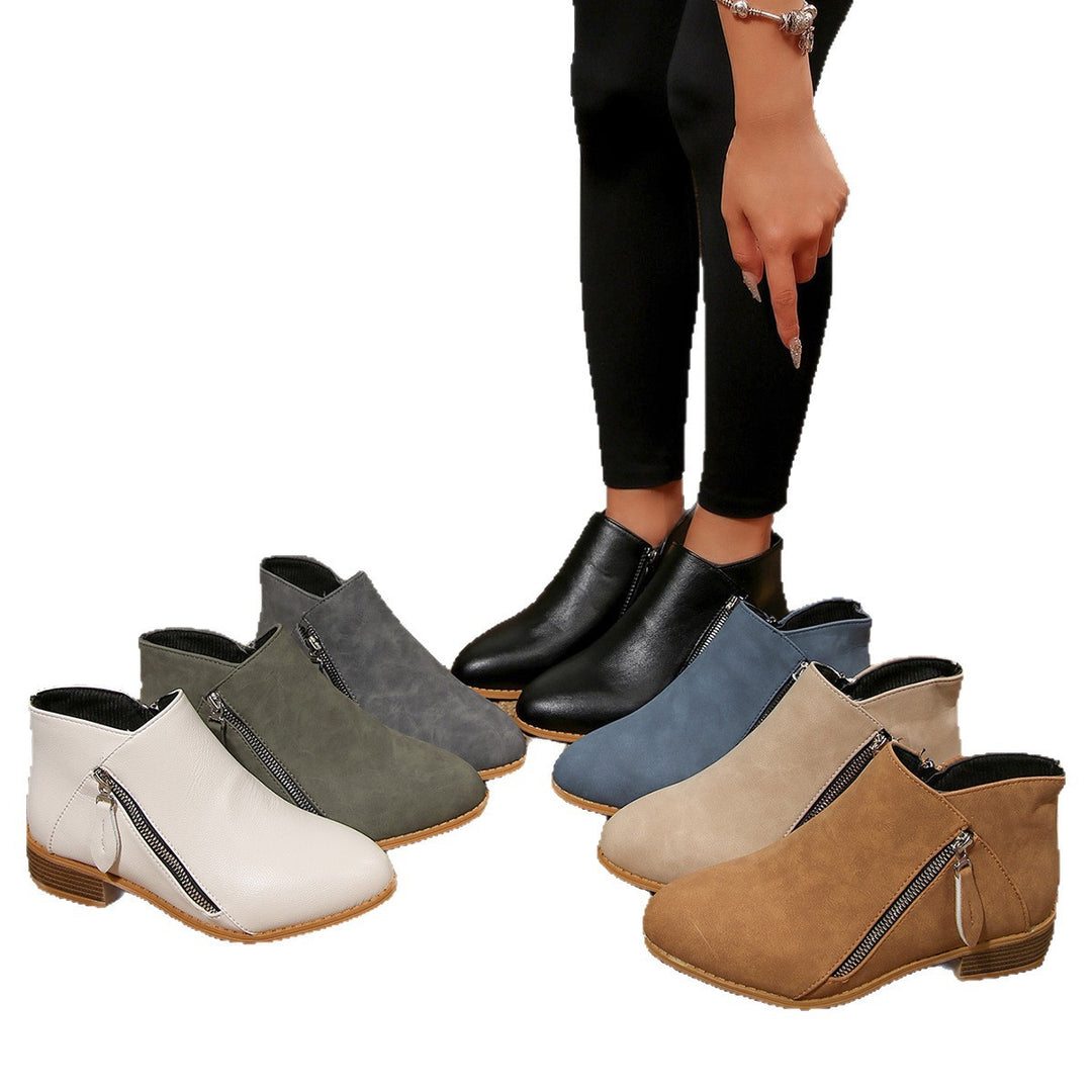 Damen Kurze Ankle-Boots mit seitlichem Reißverschluss und gestapeltem Blockabsatz Shop Nory
