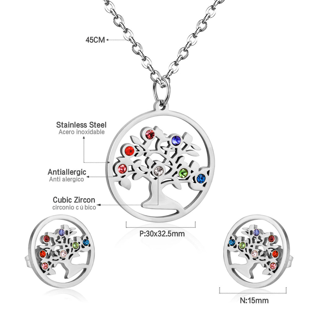 Damen Schmuckset mit Baum-Anhängern aus hochwertigem Edelstahl und goldplattiertem Design Shop Nory