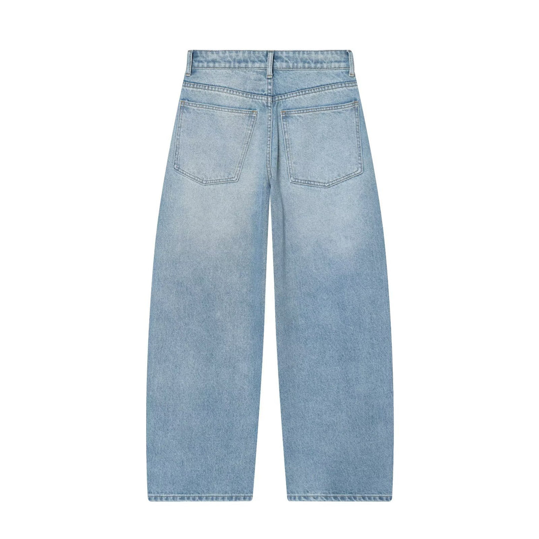 Damen Kurzgeschnittene weitgeschnittene Jeanshose mit hoher Taille und Vorderteil‑Teilungsnähten Shop Nory