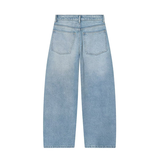 Damen Kurzgeschnittene weitgeschnittene Jeanshose mit hoher Taille und Vorderteil‑Teilungsnähten Shop Nory