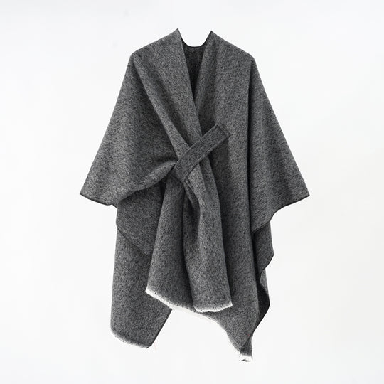 Damen luxuriöser Woll-Kaschmir-Poncho mit Bindegürtel und Fransensaum Shop Nory