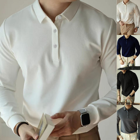 Herren Modisches Langarm-Polohemd mit feinem Strukturdesign Shop Nory