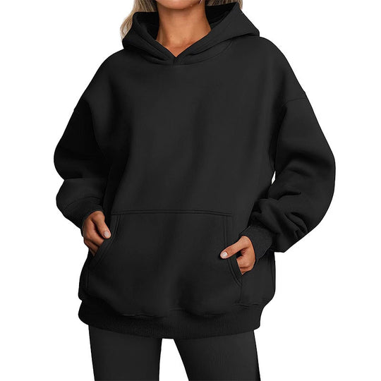 Damen nan Longline-Oversize Hoodie mit tiefer Schulter, verstärkter Kängurutasche und geripptem Saum Shop Nory
