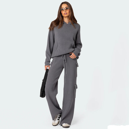 Damen gerippter Kapuzenpullover mit Kängurutasche und leichter Waffelstruktur Shop Nory