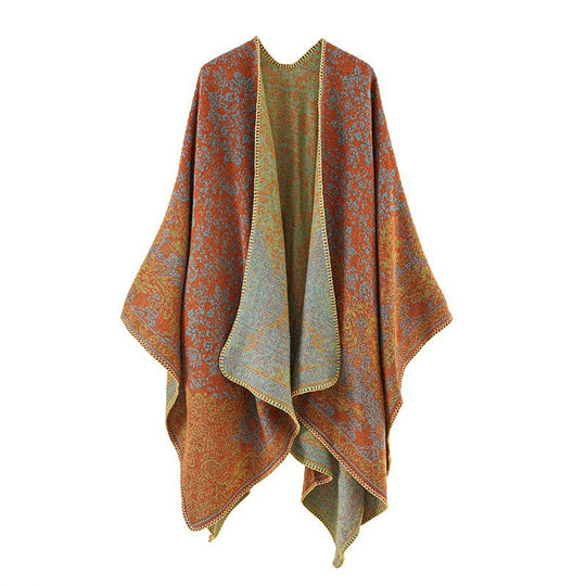 Damen Jacquard‑Ruana mit floraler Bordüre und offenem Oversize‑Schnitt Shop Nory