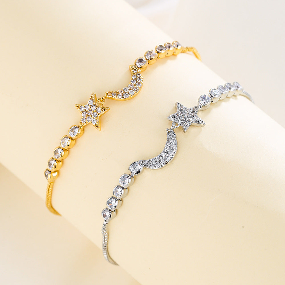 Verstellbares Armband mit Mond‑und‑Stern Anhänger und Zirkonia