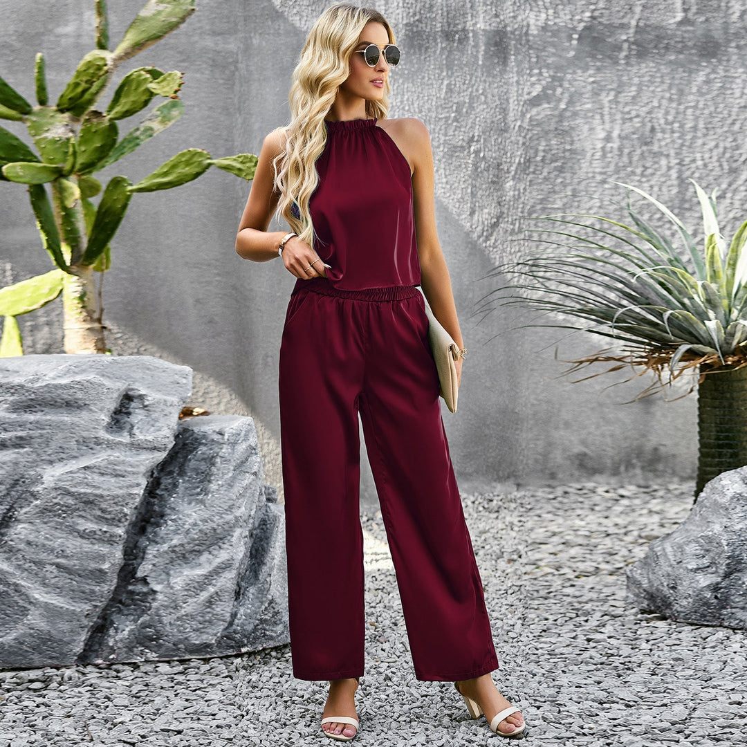 Damen Eleganter Jumpsuit mit Ausgestelltem Bein und Hohem Kragen Shopnory