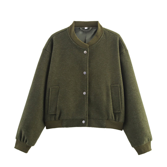 Damen Cropped-Bomberjacke im Boxy-Schnitt mit Druckknopfleiste und Eingrifftaschen Shop Nory