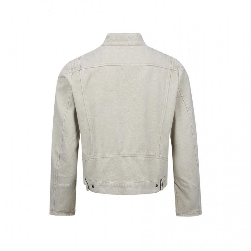 Herren Asymmetrische Kurzjacke im Biker-Stil mit Stehkragen und schrägem Metallreißverschluss Shop Nory