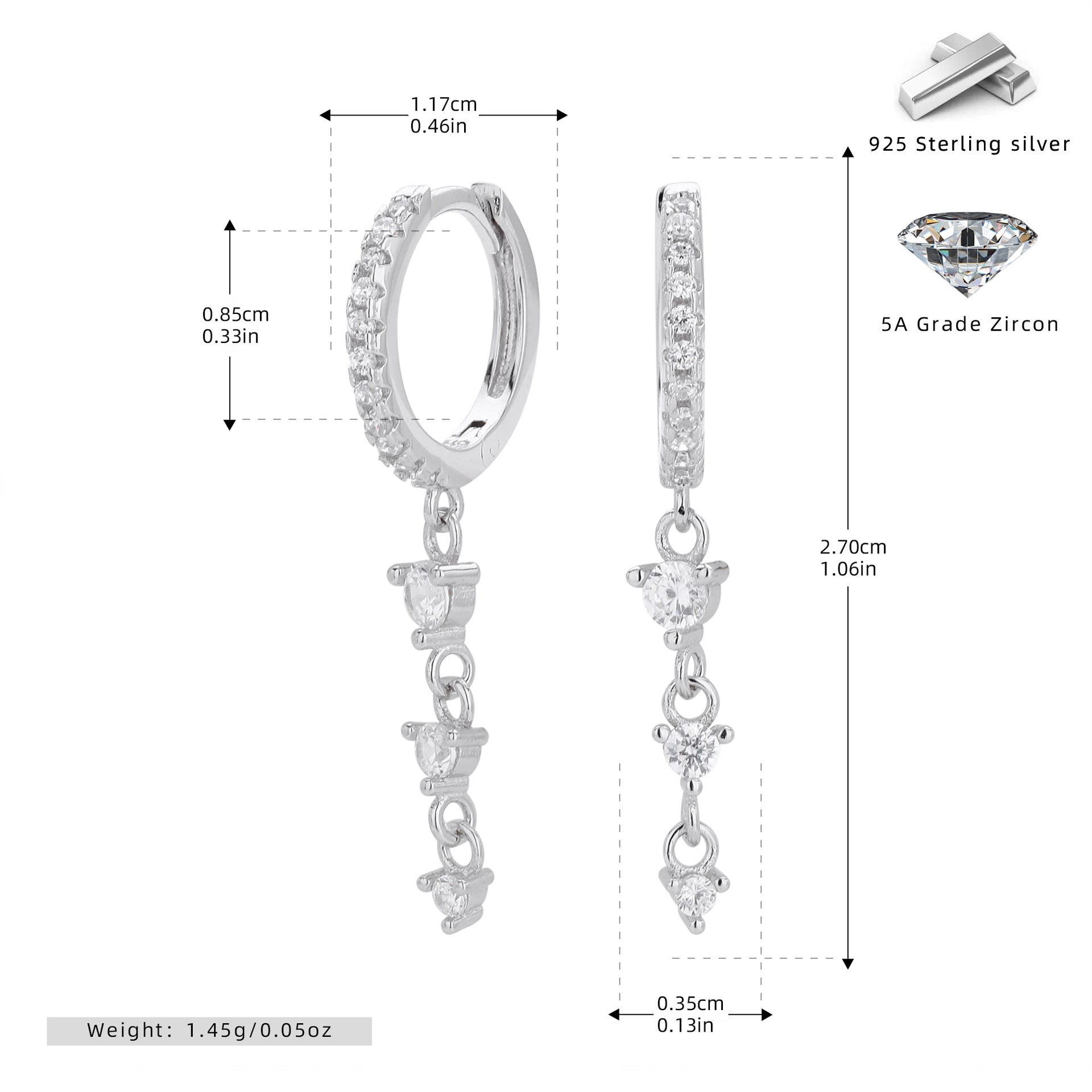 Damen Ohrhänger mit funkelnden Zirkonia aus hochwertigem 925 Sterlingsilber Shop Nory