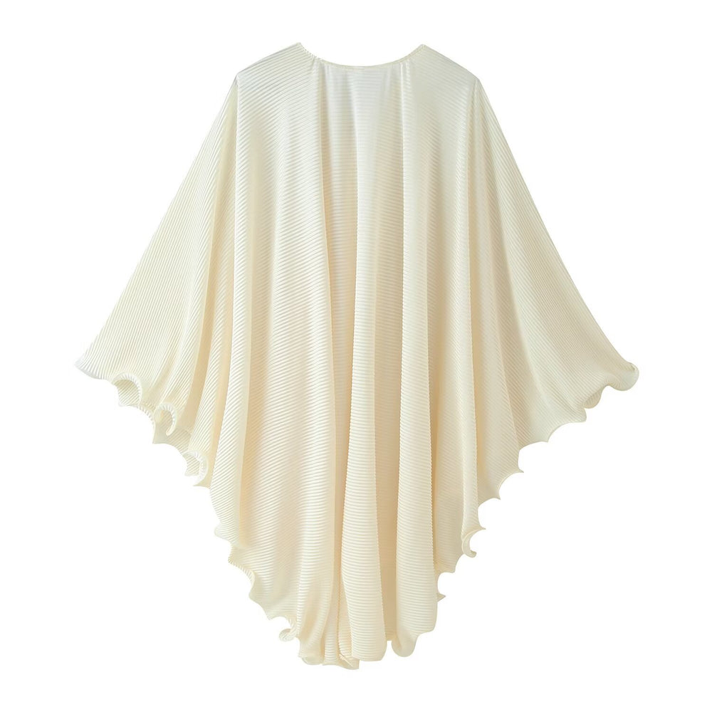 Damen Plissierter Cape‑Poncho mit V‑Ausschnitt und Schmuckverschluss Shop Nory