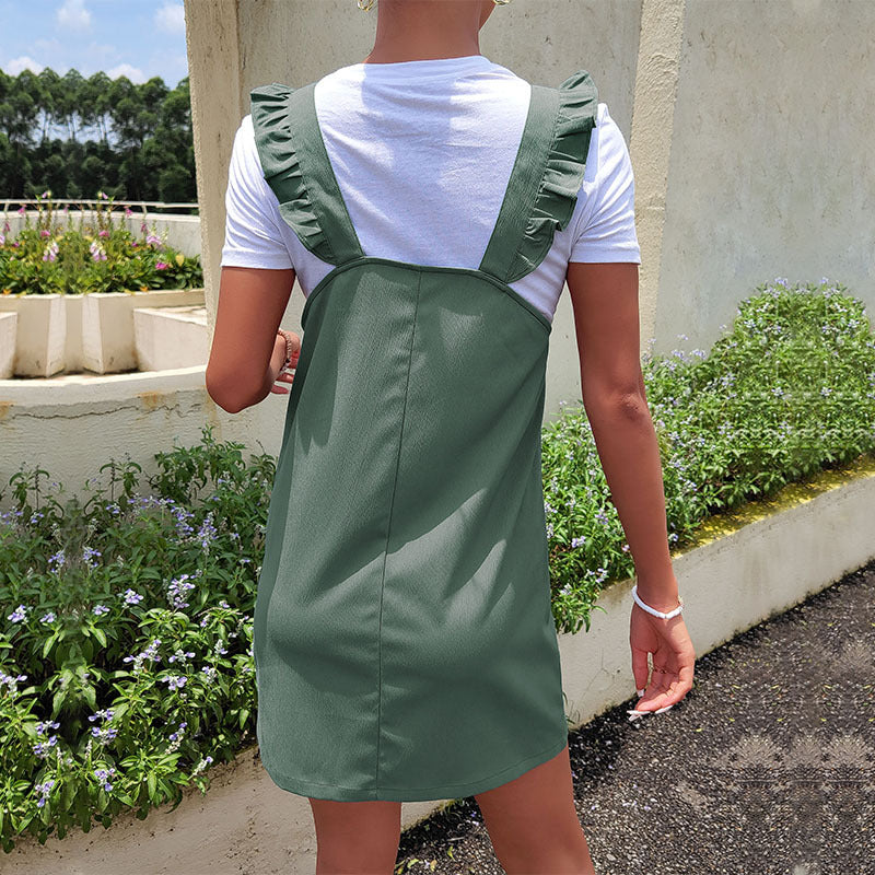 Damen Latzminikleid mit Rüschen-Trägern, aufgesetzten Taschen und lässiger Sommerpassform Shop Nory