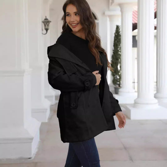 Damen eleganter Trenchcoat mit Gürtel und doppelt geknöpften Details Shopnory