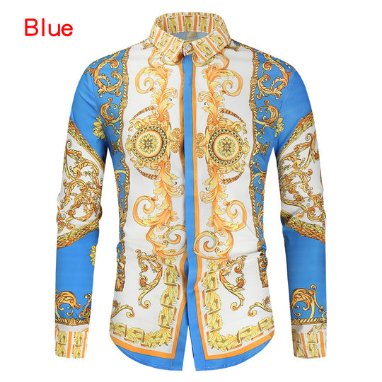 Herren nan barockes Langarm-Hemd mit ornamentalem Druck, Kentkragen und tailliertem Schnitt Shop Nory