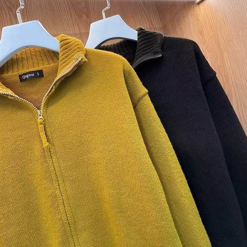 Unisex Komfortabler Reißverschluss-Strickblouson mit geradem Schnitt und Stehkragen Shop Nory