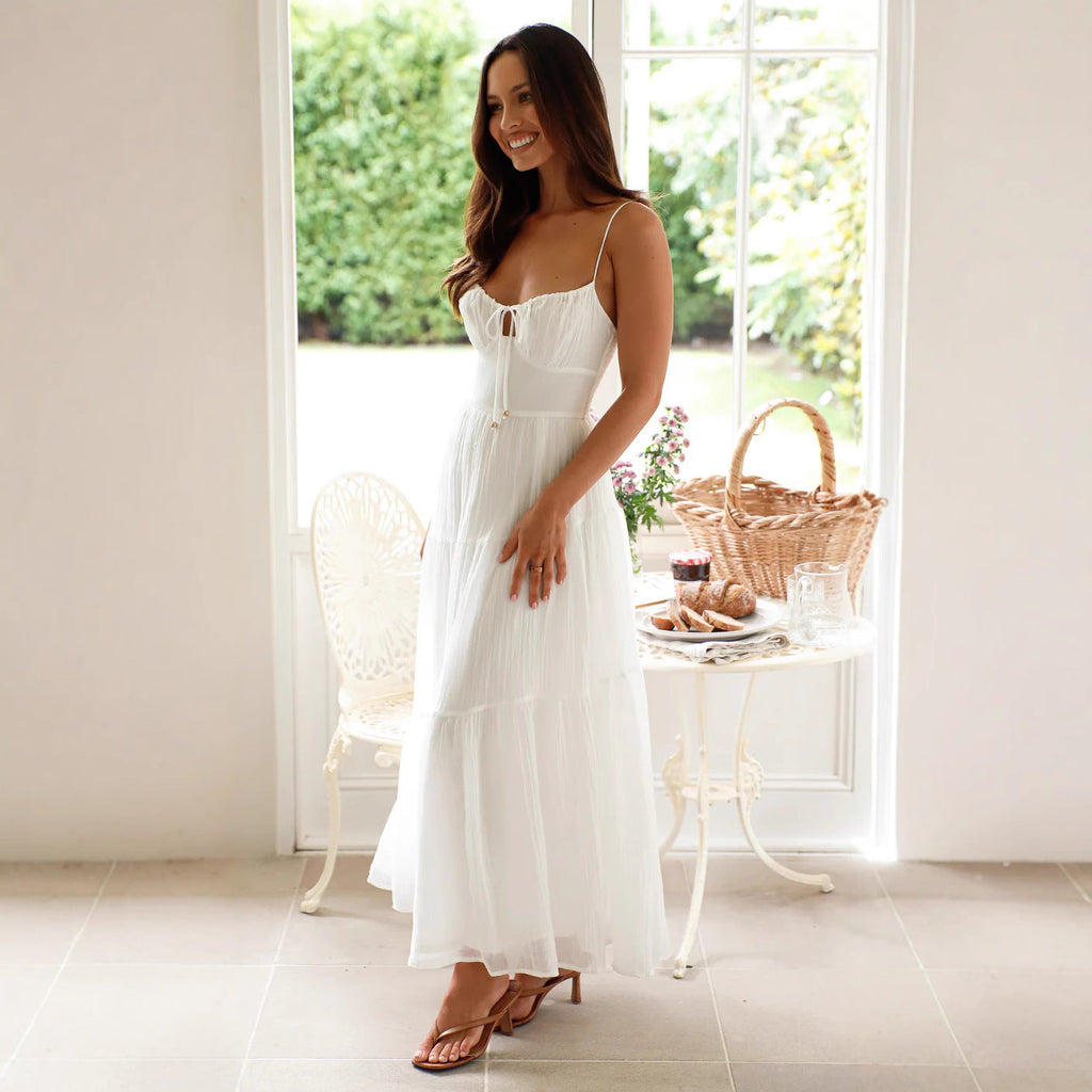 Damen Maxikleid mit schwingendem Rock und verstellbaren Spaghetti-Trägern